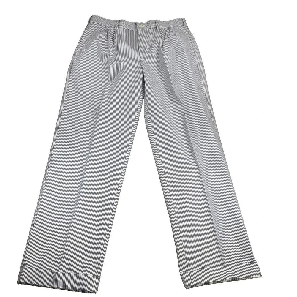 Brooks Brothers Pants Mens 36X32 Genuine Seersucker Blue White Cuffed
